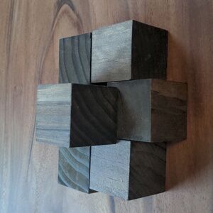 Set of 7 dark wood cube blocks for decor or crafts